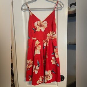 Orangey/Red floral mini dress